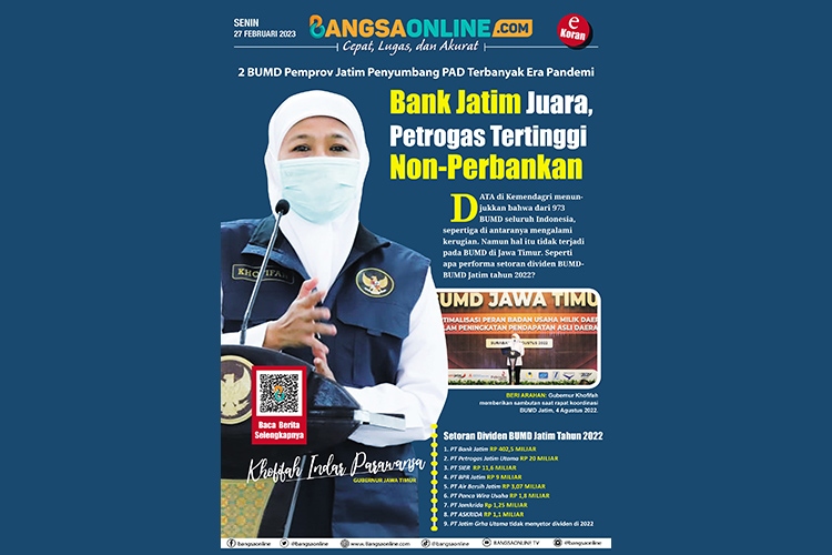 BUMD Pemprov Jatim Penyumbang PAD Terbanyak Era Pandemi